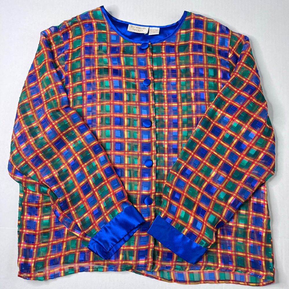 Vintage Victorias Secret Golden Label Womens Sheer Top Button Front Blouse  M
